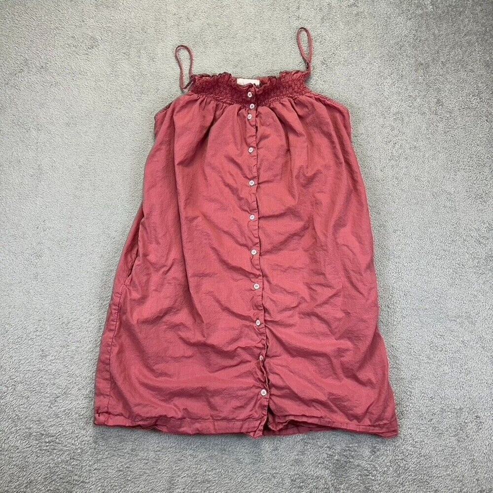 Xirena Tiggy Smocked Button Front Dress M Cotton Pink Spaghetti Strap Cottage